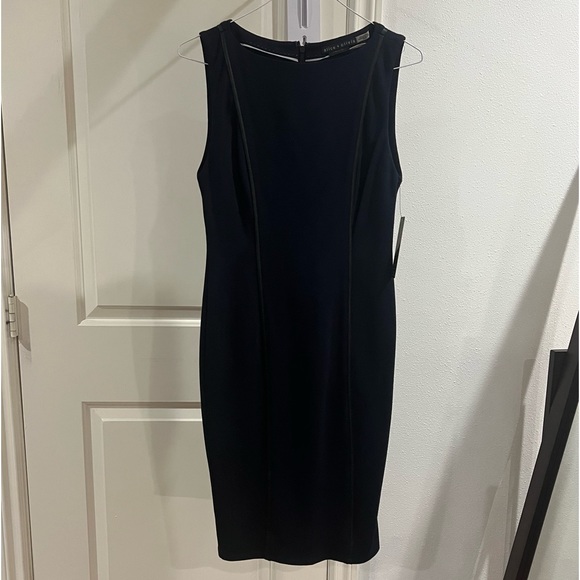 NWT alice & olivia Constance navy Leather Piping Knit  Dress - Picture 2 of 10